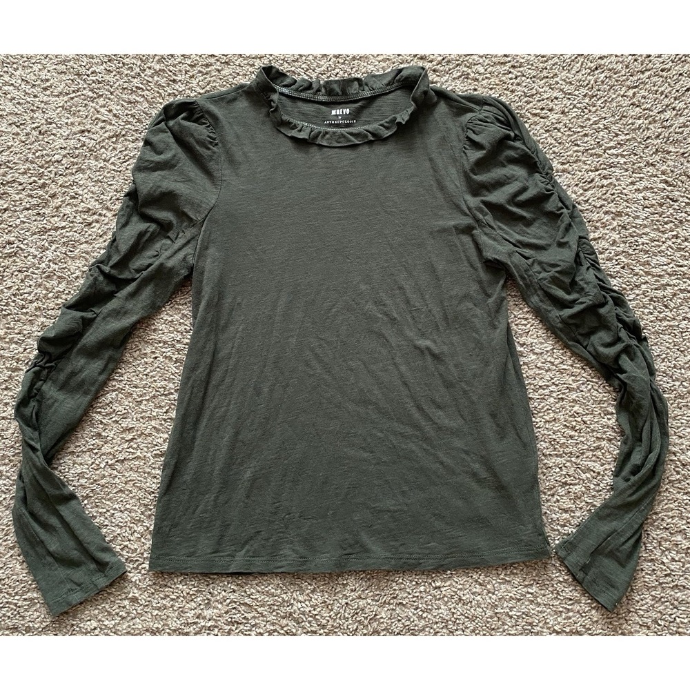 Maeve Top Womens XS‎ Extra Small Avocado Ruched Long Sleeve Anthropologie Shirt